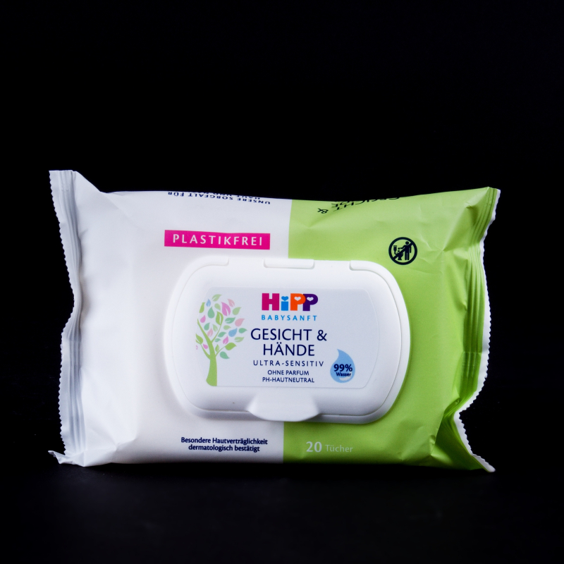 Vlhčené ubrousky ultra sensitive na obličej a ruce Hipp
